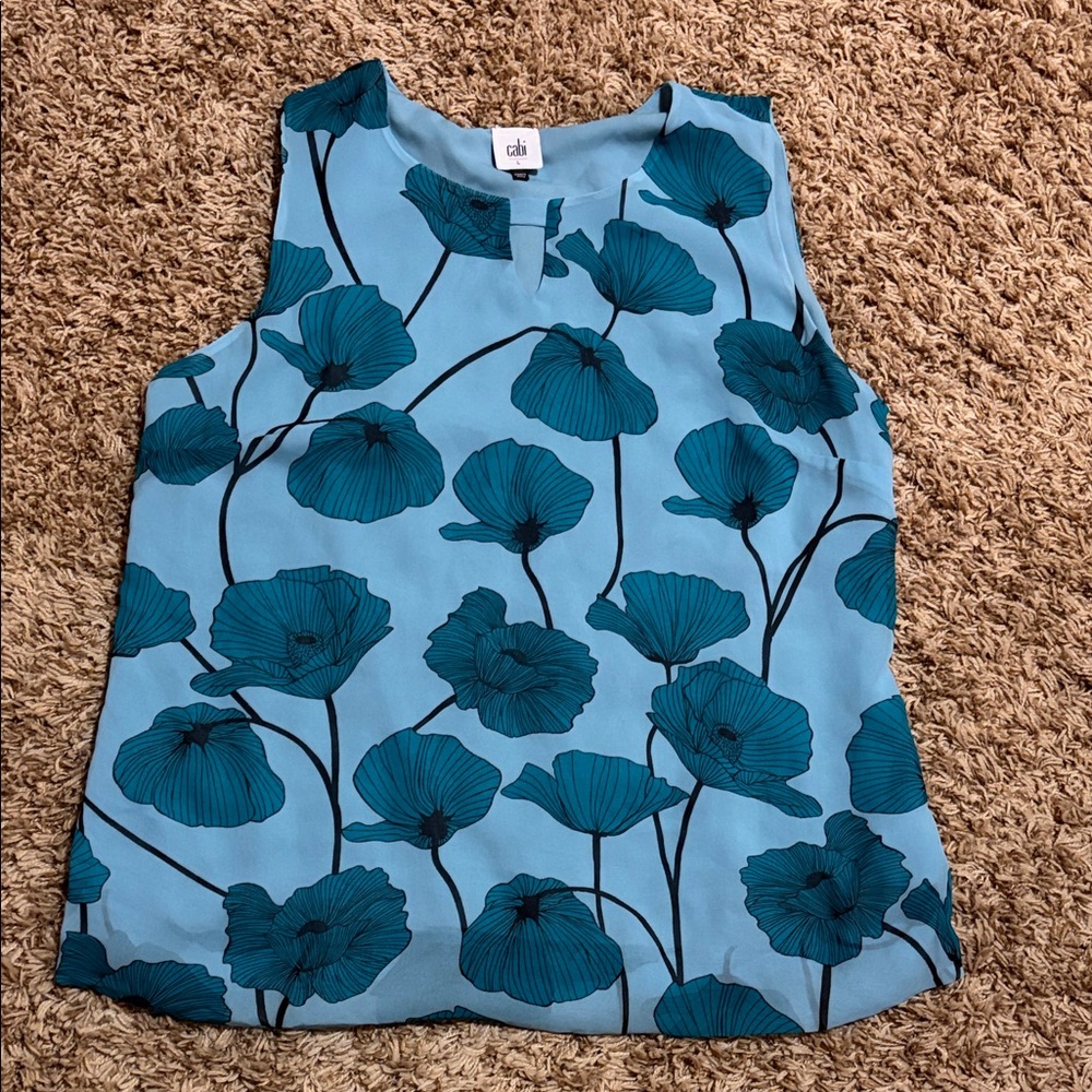 CAbi Blue Floral Poppy Sleeveless Camisole with Teal Blooms